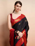 Black Red Soft Cotton Silk Midnight Crimson Saree For Women