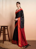 Black Red Soft Cotton Silk Midnight Crimson Saree For Women