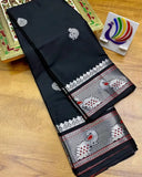 Black Soft Cotton Silk Midnight Noir Grace Saree For Women