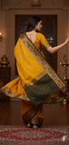 Gold Yellow Black Soft Cotton Silk Amber Night Fusion Saree For Women