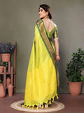 Bright Yellow & Green Soft Cotton Silk Sunlit Meadow Glow Saree For Women