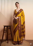 Yellow & Brown Soft Cotton Silk Amber Earth Allure Saree For Women