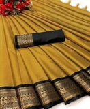 Gold Black Soft Cotton Silk Gilded Onyx Essence Saree For Women